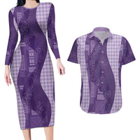 Polynesian Tribal Pattern Patchwork Picturesque Couples Matching Long Sleeve Bodycon Dress and Hawaiian Shirt Deep Violet LT7 Violet - Polynesian Pride