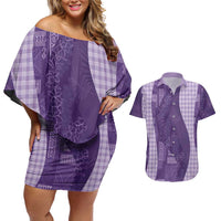 Polynesian Tribal Pattern Patchwork Picturesque Couples Matching Off Shoulder Short Dress and Hawaiian Shirt Deep Violet LT7 Violet - Polynesian Pride