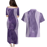 Polynesian Tribal Pattern Patchwork Picturesque Couples Matching Puletasi and Hawaiian Shirt Deep Violet LT7 - Polynesian Pride