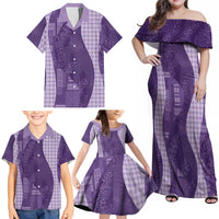 Polynesian Tribal Pattern Patchwork Picturesque Family Matching Off Shoulder Maxi Dress and Hawaiian Shirt Deep Violet LT7 - Polynesian Pride