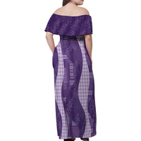 Polynesian Tribal Pattern Patchwork Picturesque Family Matching Off Shoulder Maxi Dress and Hawaiian Shirt Deep Violet LT7 - Polynesian Pride