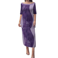 Polynesian Tribal Pattern Patchwork Picturesque Family Matching Puletasi and Hawaiian Shirt Deep Violet LT7 Mom's Dress Violet - Polynesian Pride