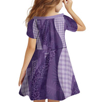 Polynesian Tribal Pattern Patchwork Picturesque Family Matching Short Sleeve Bodycon Dress and Hawaiian Shirt Deep Violet