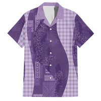 Polynesian Tribal Pattern Patchwork Picturesque Family Matching Short Sleeve Bodycon Dress and Hawaiian Shirt Deep Violet