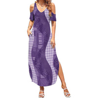 Polynesian Tribal Pattern Patchwork Picturesque Family Matching Summer Maxi Dress and Hawaiian Shirt Deep Violet LT7 Mom's Dress Violet - Polynesian Pride
