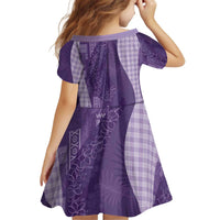 Polynesian Tribal Pattern Patchwork Picturesque Kid Short Sleeve Dress Deep Violet LT7 - Polynesian Pride