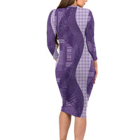 Polynesian Tribal Pattern Patchwork Picturesque Long Sleeve Bodycon Dress Deep Violet LT7 - Polynesian Pride