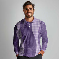 Polynesian Tribal Pattern Patchwork Picturesque Long Sleeve Polo Shirt Deep Violet LT7 - Polynesian Pride
