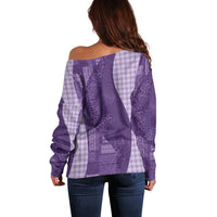 Polynesian Tribal Pattern Patchwork Picturesque Off Shoulder Sweater Deep Violet LT7 - Polynesian Pride
