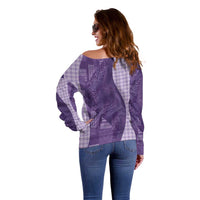 Polynesian Tribal Pattern Patchwork Picturesque Off Shoulder Sweater Deep Violet LT7 - Polynesian Pride