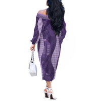 Polynesian Tribal Pattern Patchwork Picturesque Off The Shoulder Long Sleeve Dress Deep Violet LT7 - Polynesian Pride