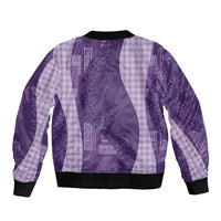 Polynesian Tribal Pattern Patchwork Picturesque Sleeve Zip Bomber Jacket Deep Violet LT7 - Polynesian Pride