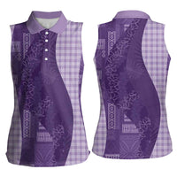 Polynesian Tribal Pattern Patchwork Picturesque Women Sleeveless Polo Shirt Deep Violet LT7 - Polynesian Pride