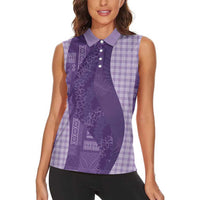 Polynesian Tribal Pattern Patchwork Picturesque Women Sleeveless Polo Shirt Deep Violet LT7 - Polynesian Pride