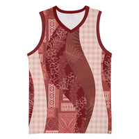 Polynesian Tribal Pattern Patchwork Picturesque Basketball Jersey Crimson LT7 Unisex Crimson - Polynesian Pride