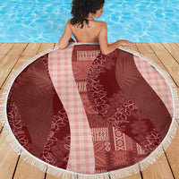 Polynesian Tribal Pattern Patchwork Picturesque Beach Blanket Crimson LT7 - Polynesian Pride