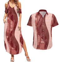 Polynesian Tribal Pattern Patchwork Picturesque Couples Matching Summer Maxi Dress and Hawaiian Shirt Crimson LT7 Crimson - Polynesian Pride
