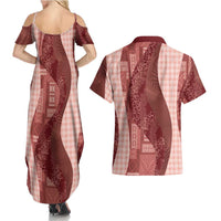 Polynesian Tribal Pattern Patchwork Picturesque Couples Matching Summer Maxi Dress and Hawaiian Shirt Crimson LT7 - Polynesian Pride