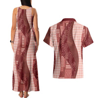 Polynesian Tribal Pattern Patchwork Picturesque Couples Matching Tank Maxi Dress and Hawaiian Shirt Crimson LT7 - Polynesian Pride