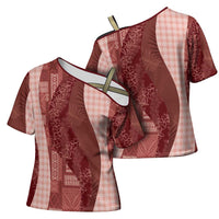 Polynesian Tribal Pattern Patchwork Picturesque Cross Shoulder Shirt Crimson LT7 - Polynesian Pride