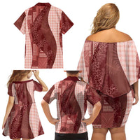 Polynesian Tribal Pattern Patchwork Picturesque Family Matching Off Shoulder Short Dress and Hawaiian Shirt Crimson LT7 - Polynesian Pride
