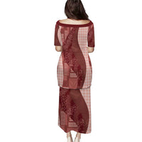 Polynesian Tribal Pattern Patchwork Picturesque Family Matching Puletasi and Hawaiian Shirt Crimson LT7 - Polynesian Pride