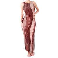 Polynesian Tribal Pattern Patchwork Picturesque Family Matching Tank Maxi Dress and Hawaiian Shirt Crimson LT7 Mom's Dress Crimson - Polynesian Pride