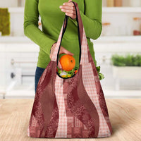 Polynesian Tribal Pattern Patchwork Picturesque Grocery Bag Crimson LT7 - Polynesian Pride