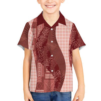 Polynesian Tribal Pattern Patchwork Picturesque Hawaiian Shirt Crimson LT7 - Polynesian Pride