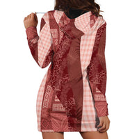 Polynesian Tribal Pattern Patchwork Picturesque Hoodie Dress Crimson LT7 - Polynesian Pride