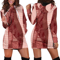 Polynesian Tribal Pattern Patchwork Picturesque Hoodie Dress Crimson LT7 - Polynesian Pride