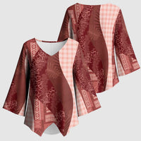 Polynesian Tribal Pattern Patchwork Picturesque Kimono Sleeve Blouse Crimson LT7 - Polynesian Pride