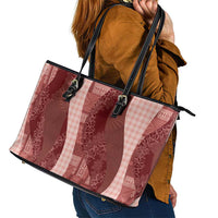 Polynesian Tribal Pattern Patchwork Picturesque Leather Tote Bag Crimson LT7 - Polynesian Pride