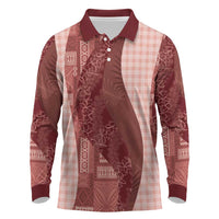 Polynesian Tribal Pattern Patchwork Picturesque Long Sleeve Polo Shirt Crimson LT7 Crimson - Polynesian Pride