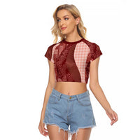 Polynesian Tribal Pattern Patchwork Picturesque Raglan Cropped T Shirt Crimson LT7 Female Crimson - Polynesian Pride
