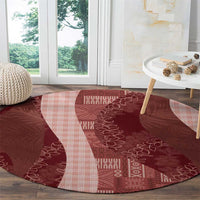 Polynesian Tribal Pattern Patchwork Picturesque Round Carpet Crimson LT7 - Polynesian Pride