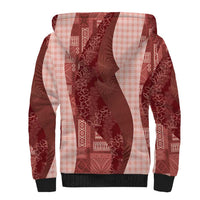 Polynesian Tribal Pattern Patchwork Picturesque Sherpa Hoodie Crimson LT7 - Polynesian Pride