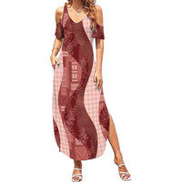Polynesian Tribal Pattern Patchwork Picturesque Summer Maxi Dress Crimson LT7 Women Crimson - Polynesian Pride