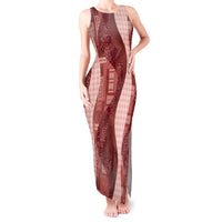 Polynesian Tribal Pattern Patchwork Picturesque Tank Maxi Dress Crimson LT7 Women Crimson - Polynesian Pride