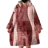 Polynesian Tribal Pattern Patchwork Picturesque Wearable Blanket Hoodie Crimson LT7 - Polynesian Pride