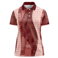 Polynesian Tribal Pattern Patchwork Picturesque Women Polo Shirt Crimson LT7 Female Crimson - Polynesian Pride