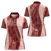 Polynesian Tribal Pattern Patchwork Picturesque Women Polo Shirt Crimson LT7 - Polynesian Pride