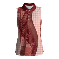 Polynesian Tribal Pattern Patchwork Picturesque Women Sleeveless Polo Shirt Crimson LT7 Female Crimson - Polynesian Pride