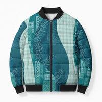 Polynesian Tribal Pattern Patchwork Picturesque Bomber Puffer Jacket Oceanic LT7 Unisex Blue - Polynesian Pride