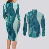 Polynesian Tribal Pattern Patchwork Picturesque Couples Matching Long Sleeve Bodycon Dress and Long Sleeve Button Shirt Oceanic LT7 - Polynesian Pride