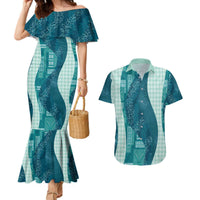 Polynesian Tribal Pattern Patchwork Picturesque Couples Matching Mermaid Dress and Hawaiian Shirt Oceanic LT7 Blue - Polynesian Pride