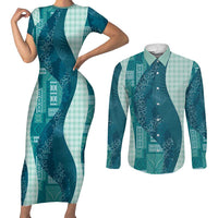 Polynesian Tribal Pattern Patchwork Picturesque Couples Matching Short Sleeve Bodycon Dress and Long Sleeve Button Shirt Oceanic LT7 Blue - Polynesian Pride