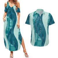 Polynesian Tribal Pattern Patchwork Picturesque Couples Matching Summer Maxi Dress and Hawaiian Shirt Oceanic LT7 Blue - Polynesian Pride