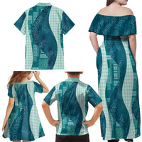 Polynesian Tribal Pattern Patchwork Picturesque Family Matching Off Shoulder Maxi Dress and Hawaiian Shirt Oceanic LT7 - Polynesian Pride