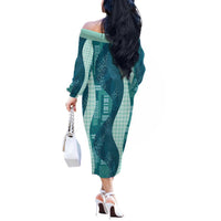 Polynesian Tribal Pattern Patchwork Picturesque Off The Shoulder Long Sleeve Dress Oceanic LT7 - Polynesian Pride